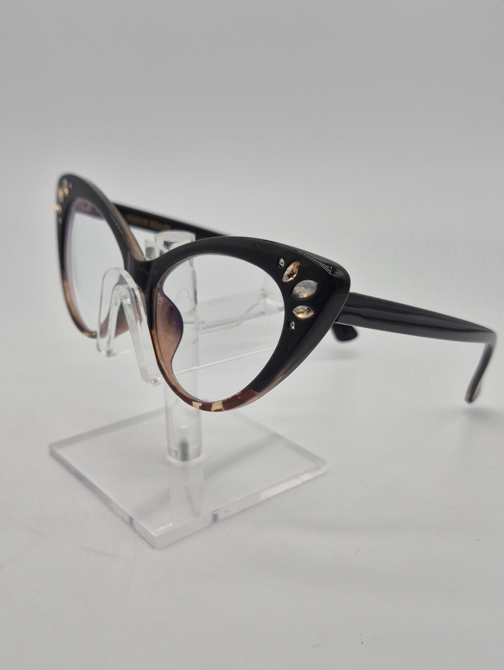 Black Tortoiseshell Cat-Eye Sunglass Frames with Jewel Accents